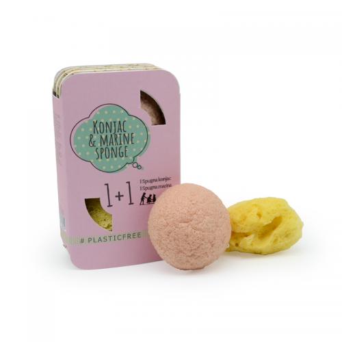 SPUGNA KONJAC ROSA E SPUGNA MARINA PELLI SENSIBILI