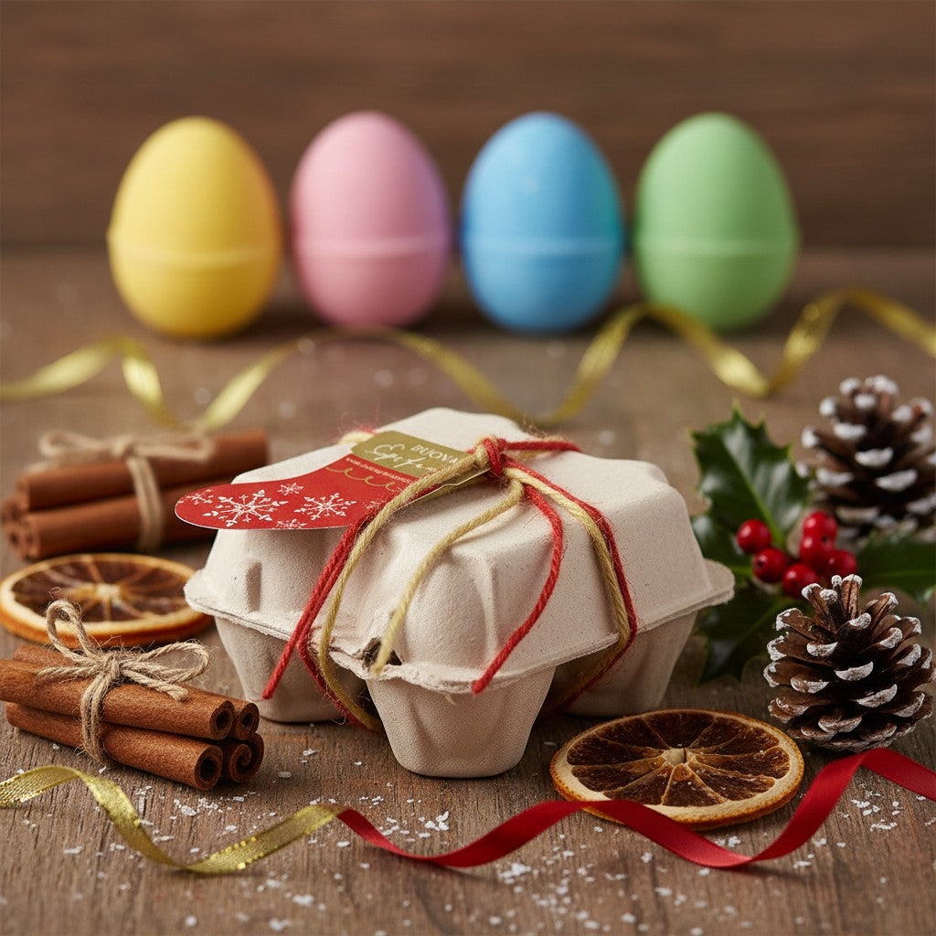 CONFEZIONE REGALO 4 BOMBE DA BAGNO A UOVO PER NATALE EPIFANIA