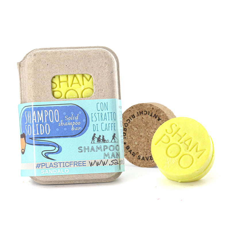SHAMPOO SOLIDO UOMO AL SANDALO CON BAR SAVER IN SUGHERO