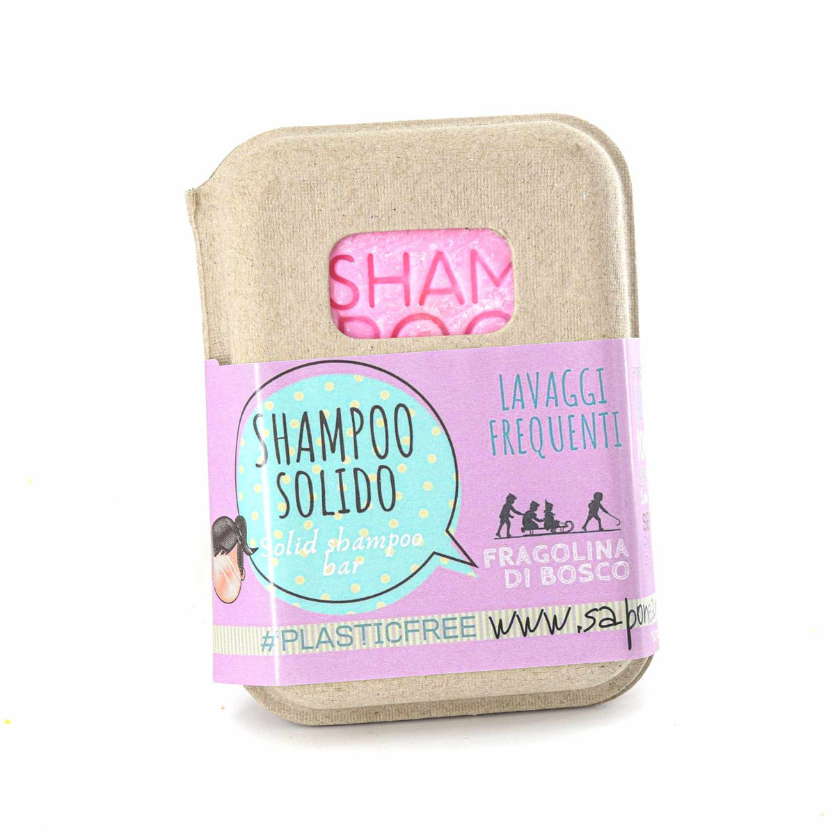 SHAMPOO SOLIDO LAVAGGI FREQUENTI ALLA FRAGOLINA DI BOSCO CON BAR SAVER IN SUGHERO