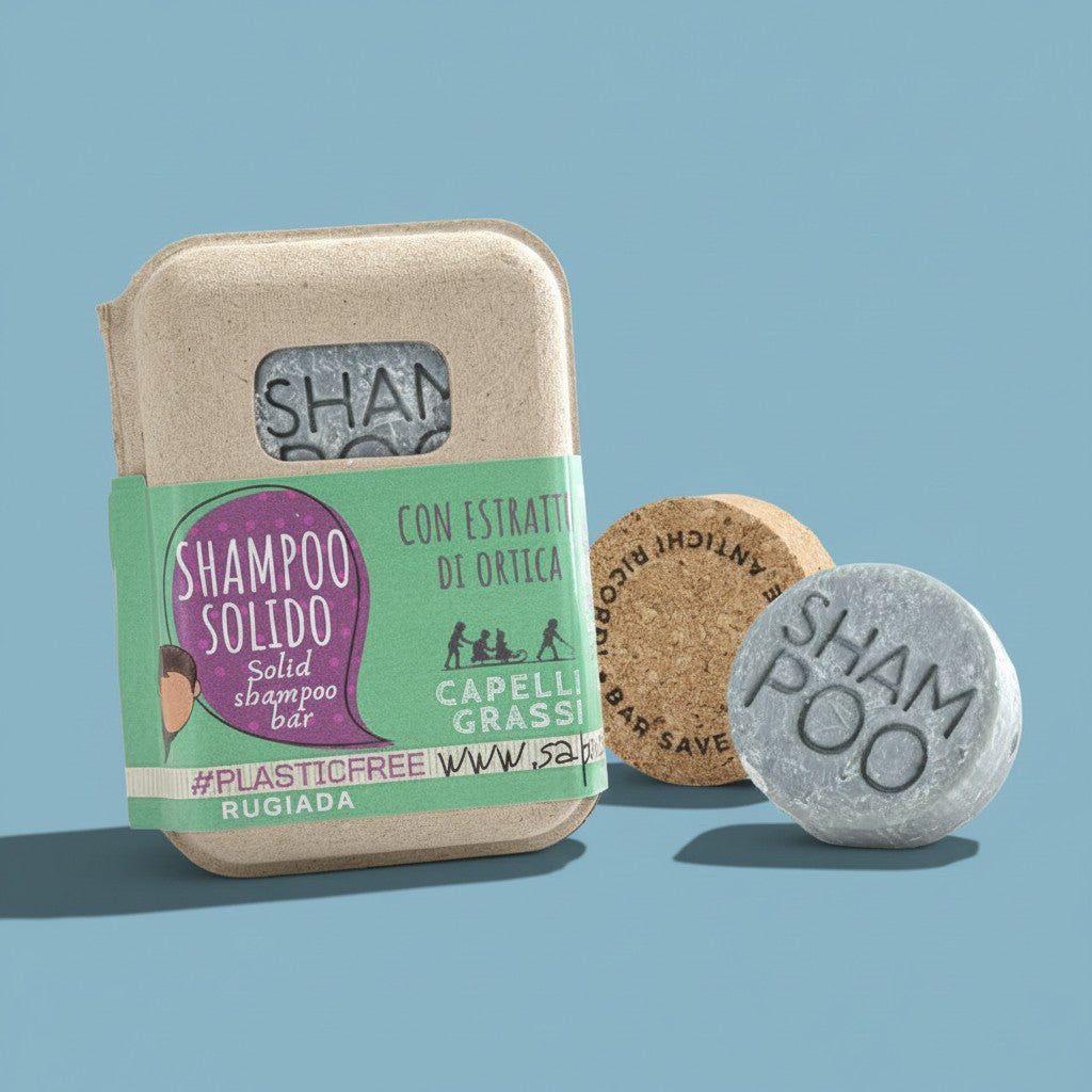 SHAMPOO SOLIDO CAPELLI GRASSI ALLA RUGIADA CON BAR SAVER IN SUGHERO