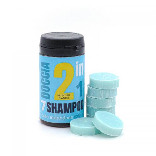 SINGLE-DOSE SOLID SHAMPOO SHOWER TABS WITH WHITE MUSK - 7 PIECES