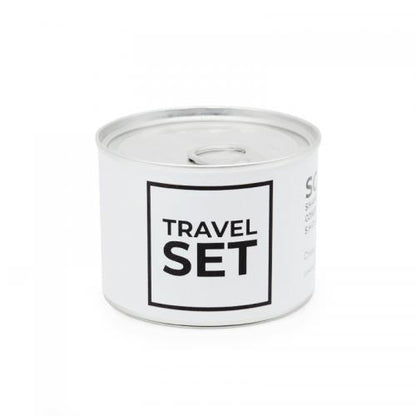 TRAVEL SET - SHAMPOO CONDITIONER SHOWER CONFEZIONE IN LATTA RICHIUDIBILE DOPO L'APERTURA