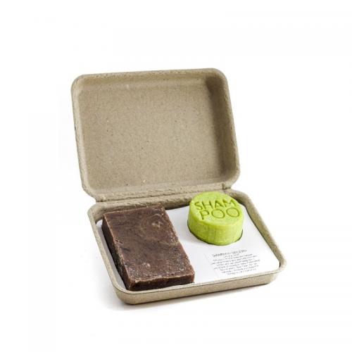 CONFEZIONE REGALO NATALIZIA: SHAMPOO SOLIDO THE NERO E BERGAMOTTO + SAPONETTA ARTIGIANALE ALL'ARANCIA & CANNELLA