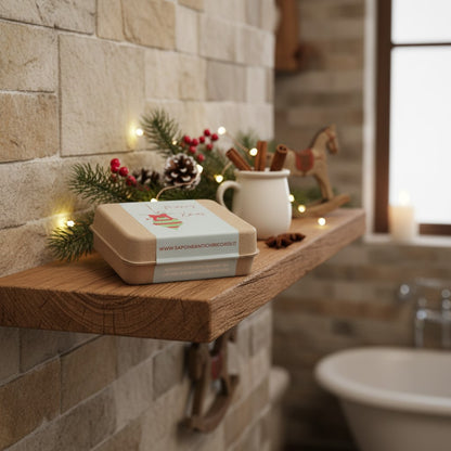 COFFRET CADEAU DE NOËL : SHAMPOOING SOLIDE AU THÉ NOIR ET À LA BERGAMOTE + SAVON ARTISANAL ORANGE ET CANNELLE