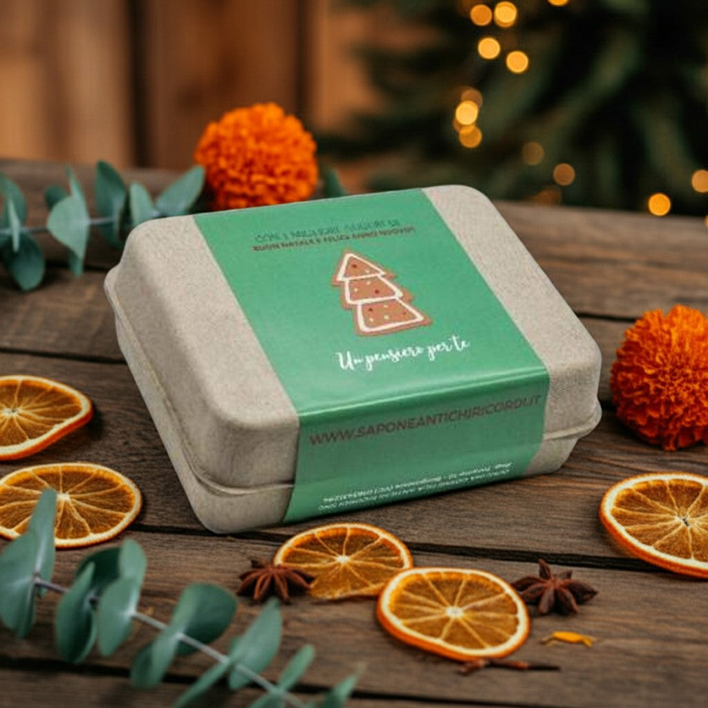 CONFEZIONE SAPONETTE NATALIZIE CALENDULA, ARANCIA E CANNELLA, EUCALIPTO, BERGAMOTTO