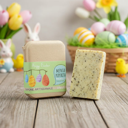IDEA REGALO PASQUA  SAPONE MENTA PIPERITA IN CARTONE RICICLATO
