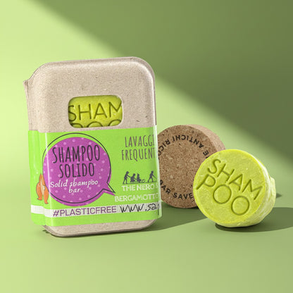 SHAMPOO SOLIDO LAVAGGI FREQUENTI AL THE NERO E BERGAMOTTO CON BAR SAVER IN SUGHERO