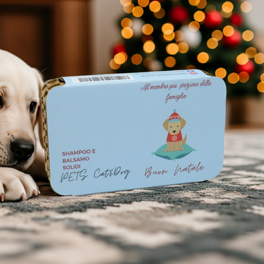 CONFEZIONE NATALIZIA PETS SHAMPOO SOLIDO CAT&DOG ALLA ROSA ROSSA + BALSAMO SOLIDO CAT&DOG AL PINO SILVESTRE