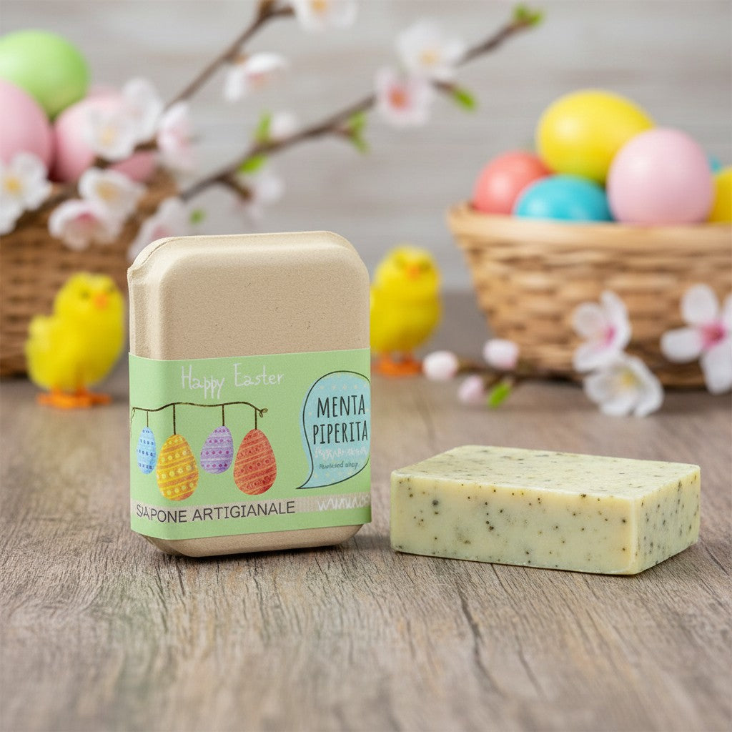 IDEA REGALO PASQUA  SAPONE MENTA PIPERITA IN CARTONE RICICLATO