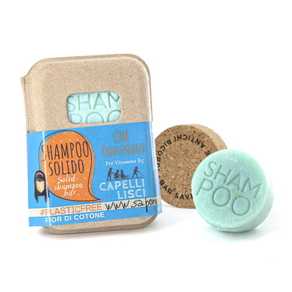 SOLID SHAMPOO FOR STRAIGHT HAIR WITH COTTON FLOWER AND CORK BAR SAVER