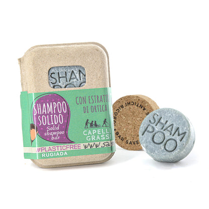 SHAMPOO SOLIDO CAPELLI GRASSI ALLA RUGIADA CON BAR SAVER IN SUGHERO