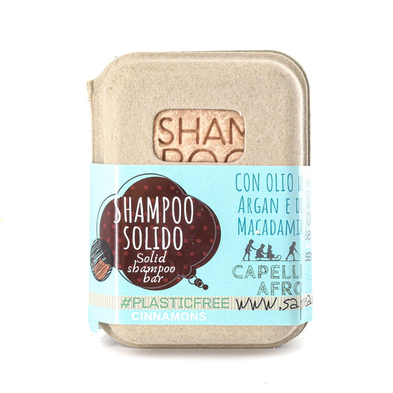 SHAMPOO SOLIDO CAPELLI AFRO O RICCI POROSI ALLA CANNELLA CON BAR SAVER IN SUGHERO