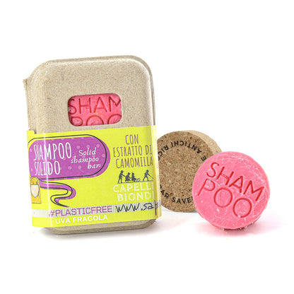 SOLID SHAMPOO FOR BLOND HAIR WITH STRAWBERRY GRAPE AND CORK BAR SAVER