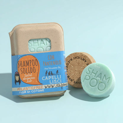 SOLID SHAMPOO FOR STRAIGHT HAIR WITH COTTON FLOWER AND CORK BAR SAVER