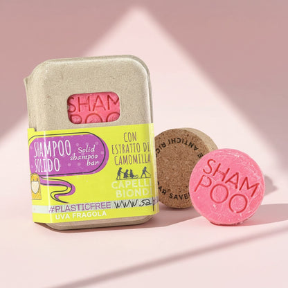 SOLID SHAMPOO FOR BLOND HAIR WITH STRAWBERRY GRAPE AND CORK BAR SAVER